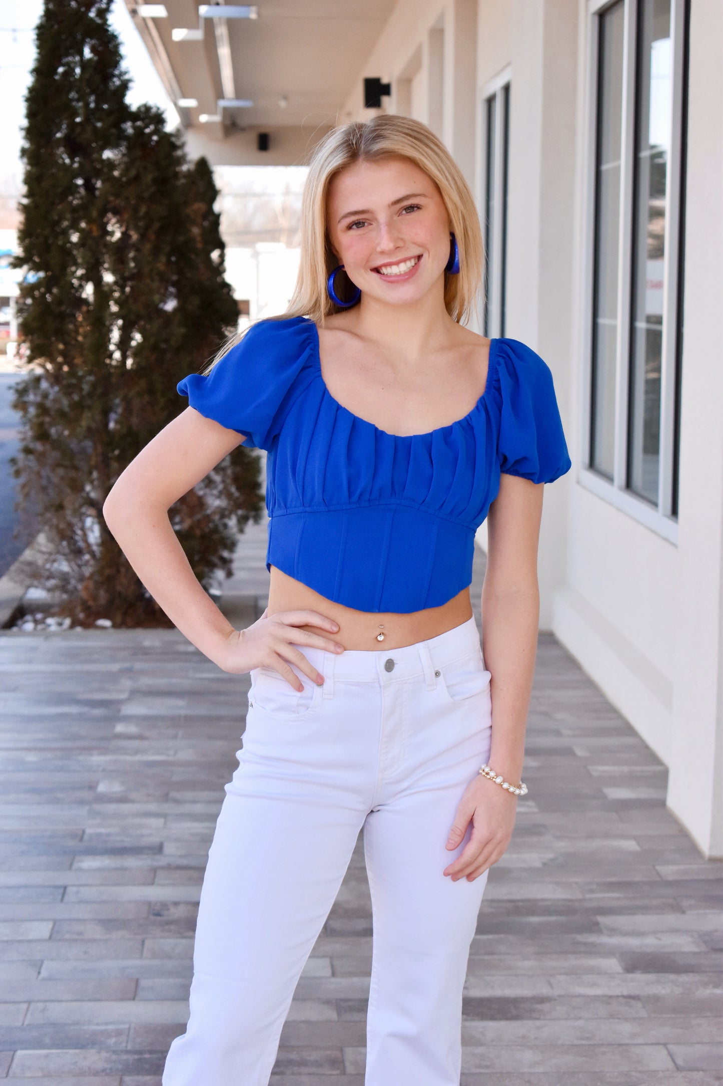 Royal Blue Cropped Bow Back Top
