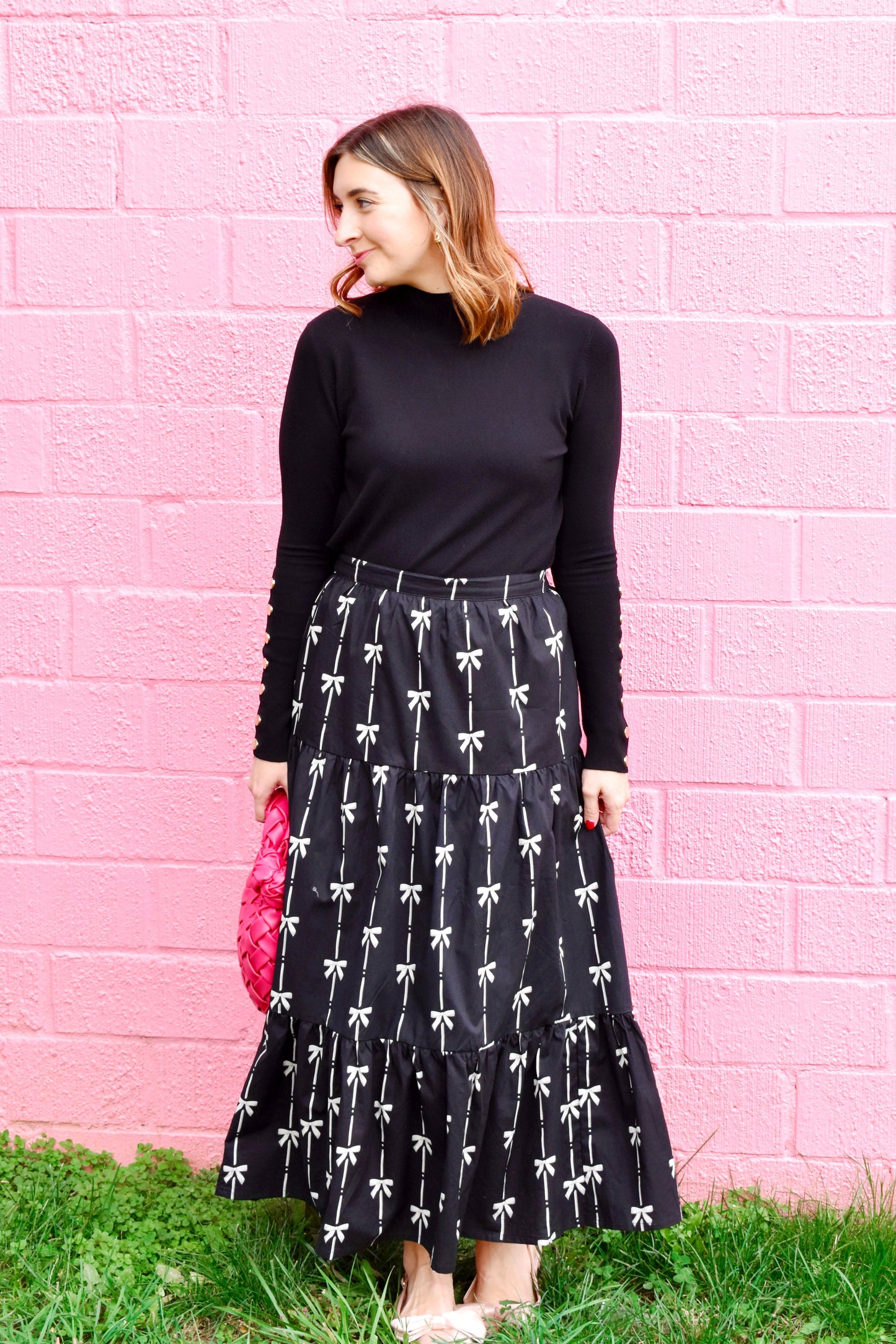 Black Bow Printed Skirt