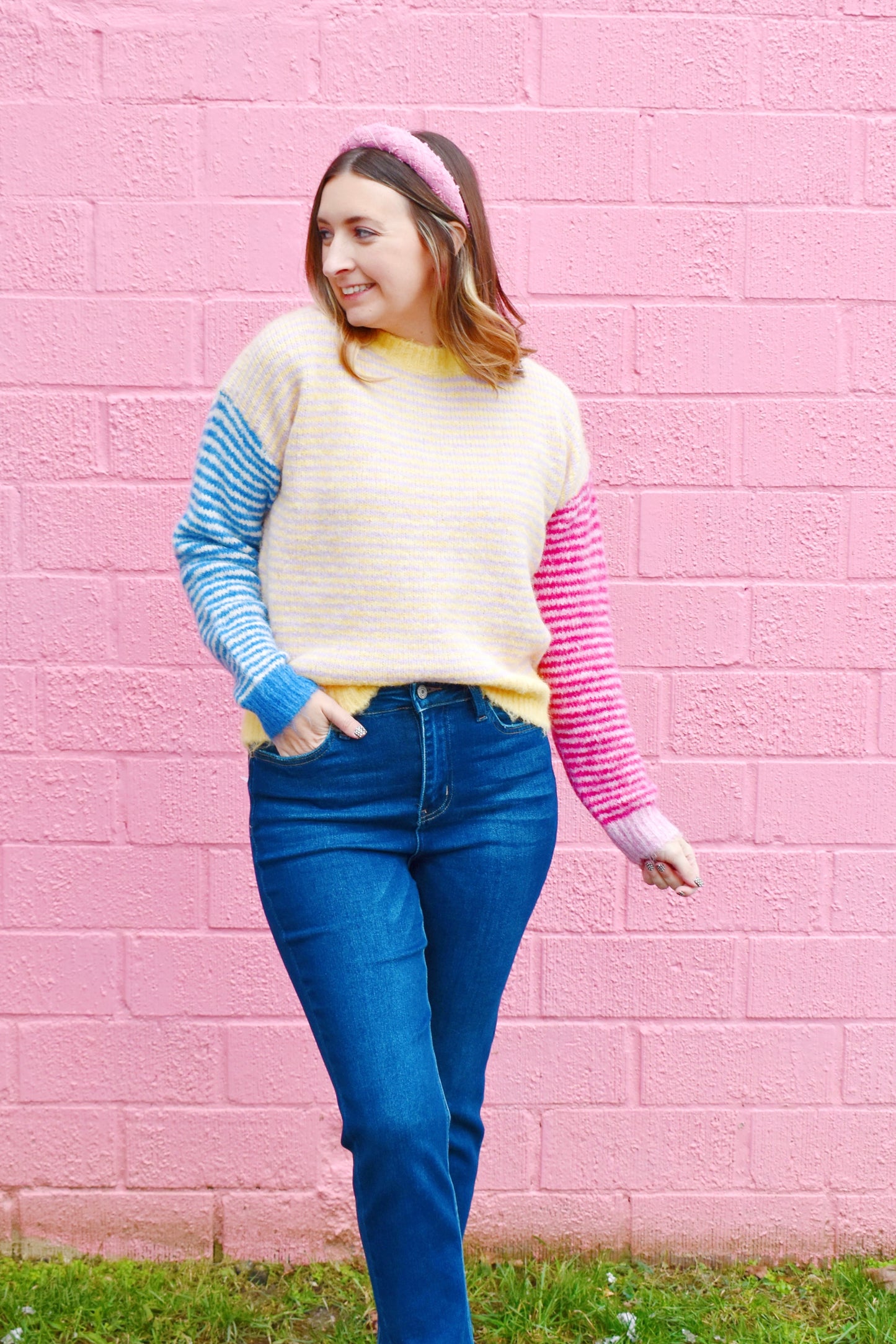 Sorbet Stripe Colorblock Fuzzy Sweater
