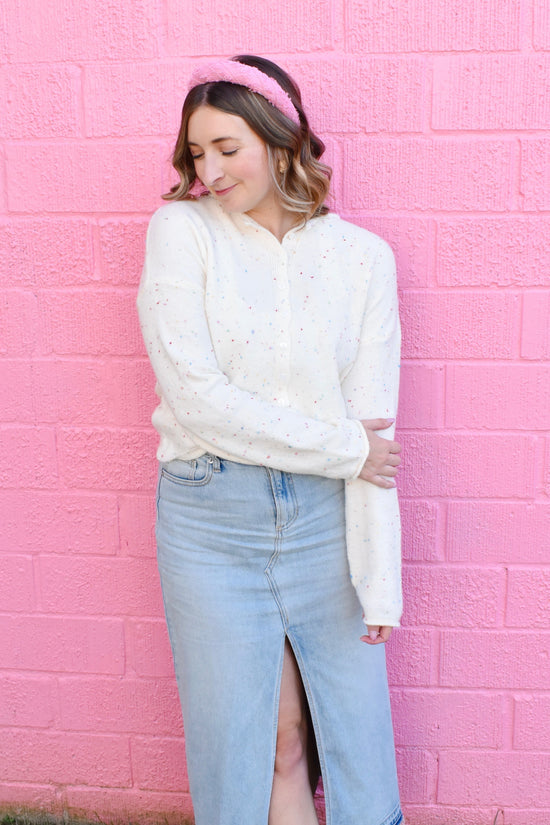 Confetti Speckled Ivory Button Down Cardigan