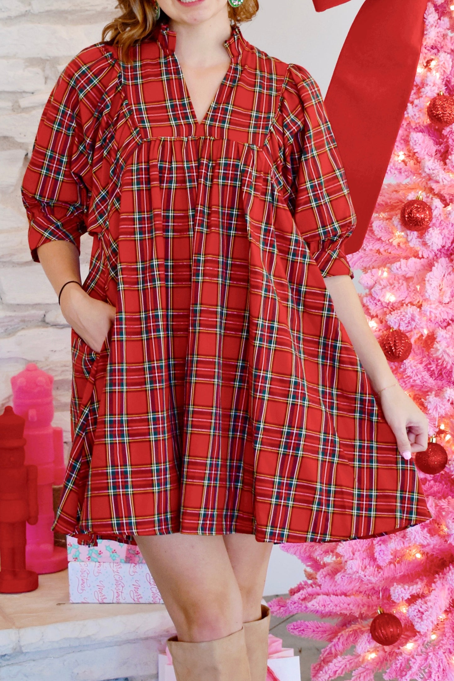 Feeling Festive Tartan Plaid Dress