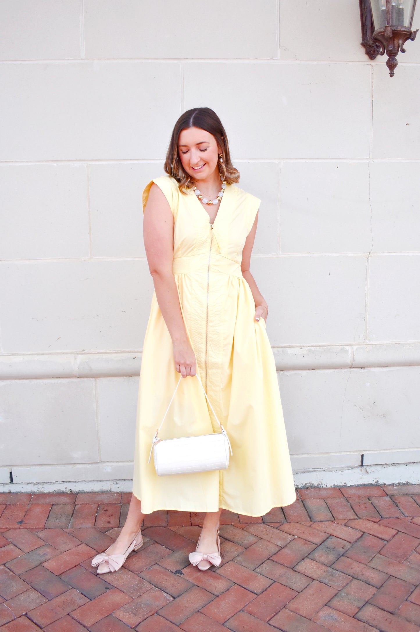 Lemon Zip Up Midi Dress