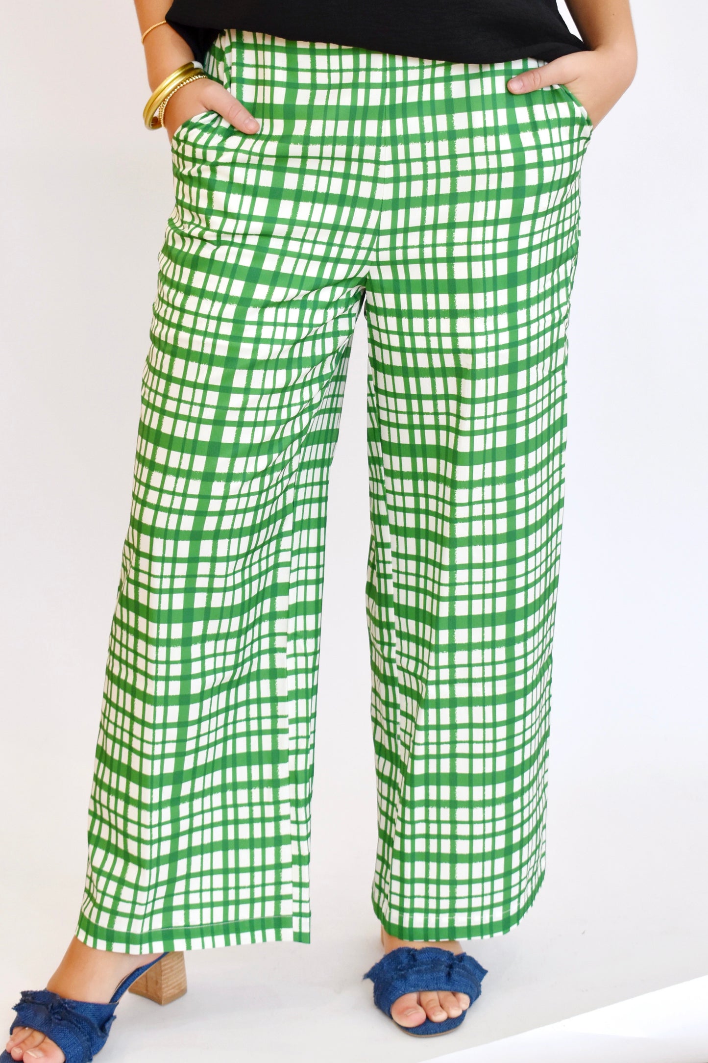 Kelly Green Checker Print Pants