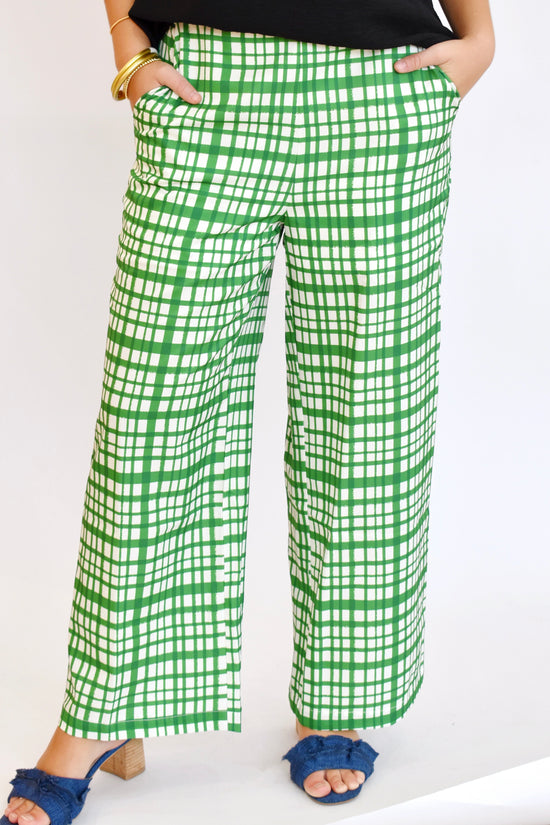 Kelly Green Checker Print Pants