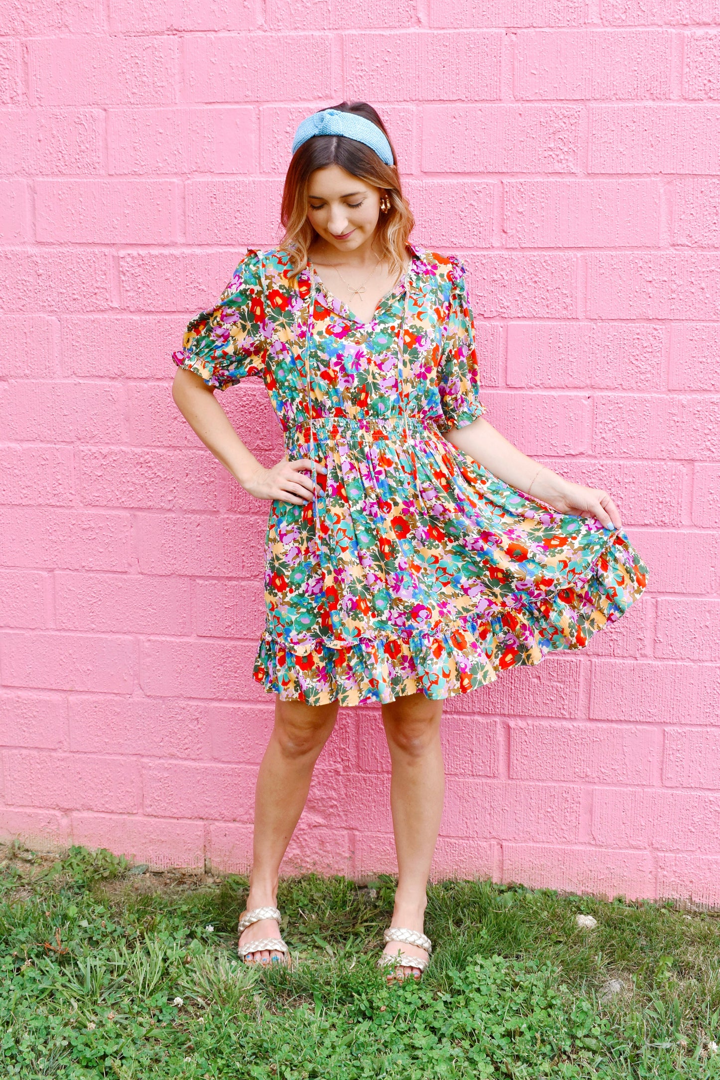 Multi Floral Smocked Waist Dress