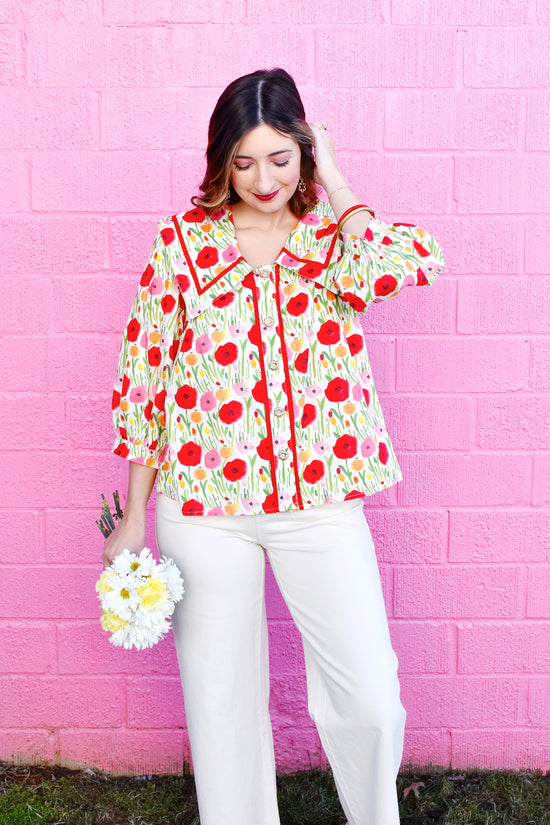 Red Poppy Collared Blouse