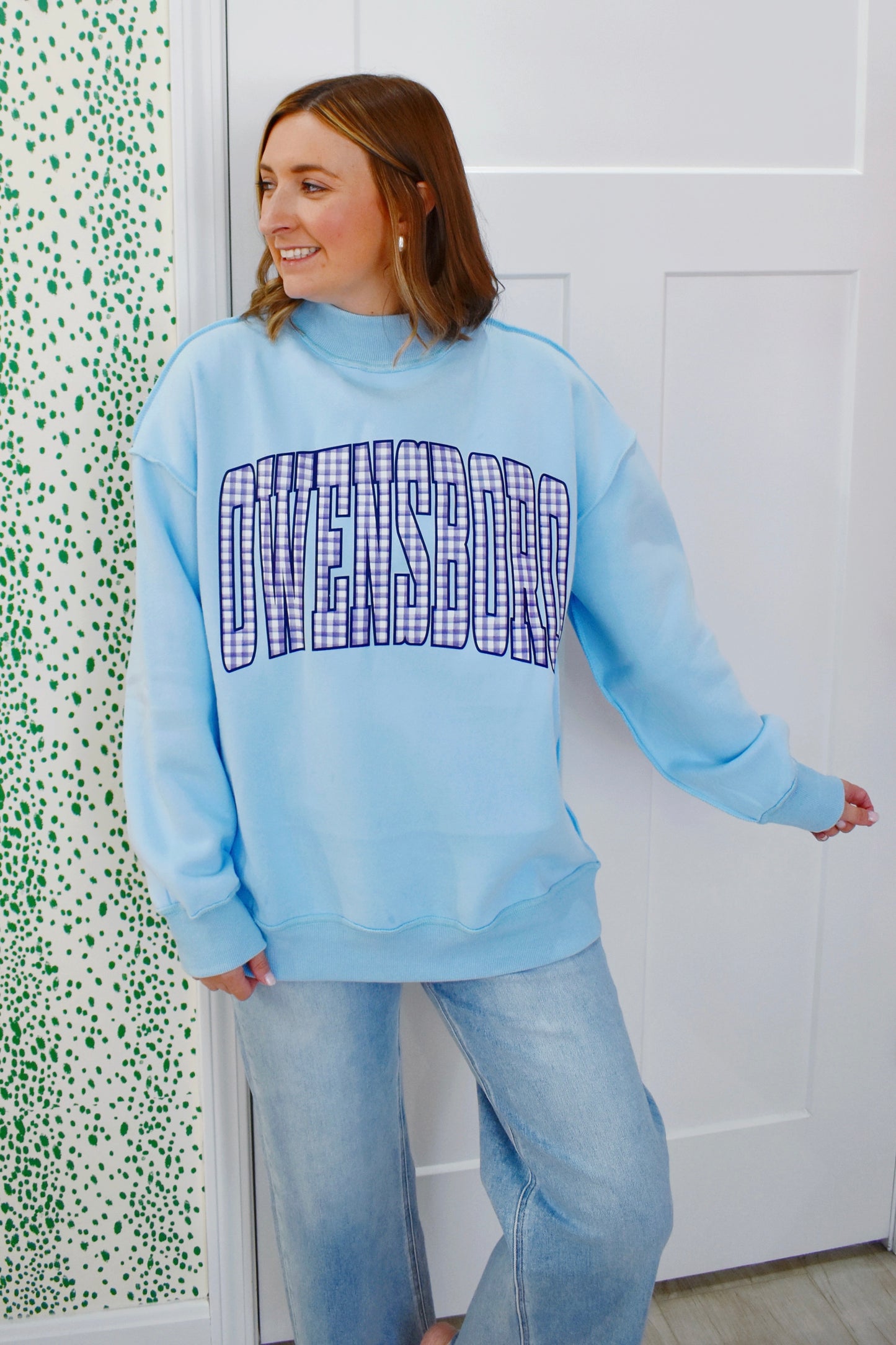 Light Blue Owensboro Gingham Mockneck