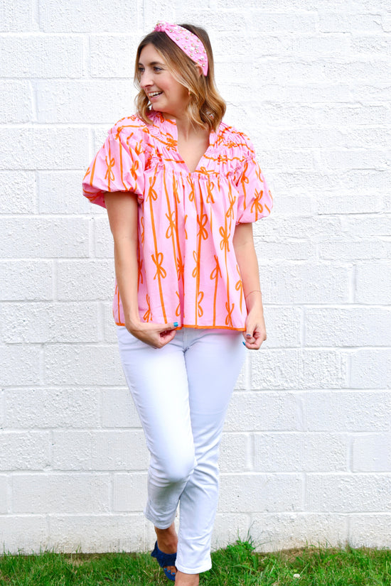 Pink & Orange Bow Blouse