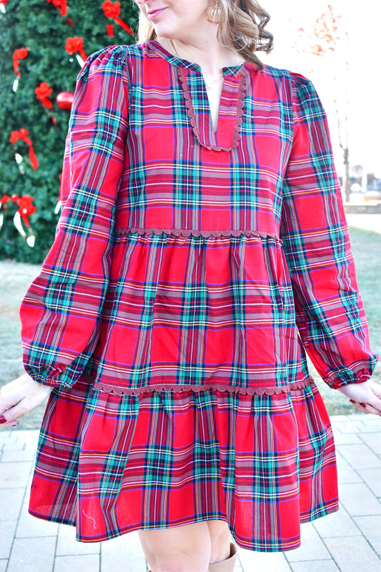 Tartan Scallop Detailing Babydoll Dress