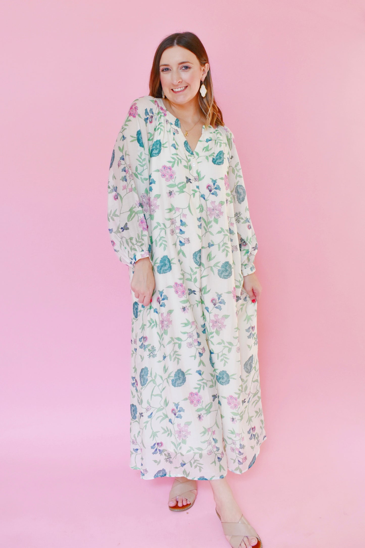 Flowy Ivory Floral Midi Dress