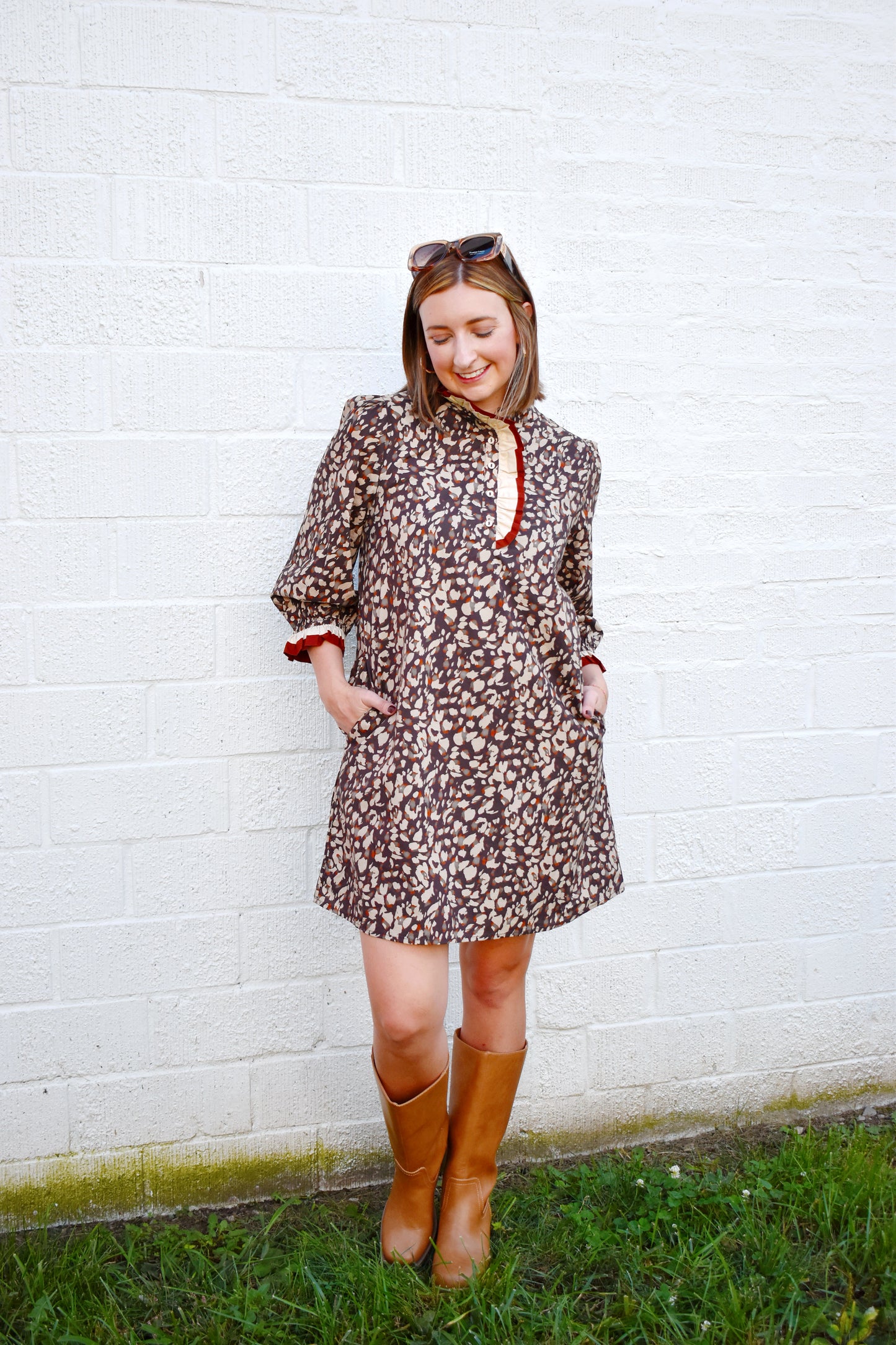 Brown Leopard Ruffle Shift Dress