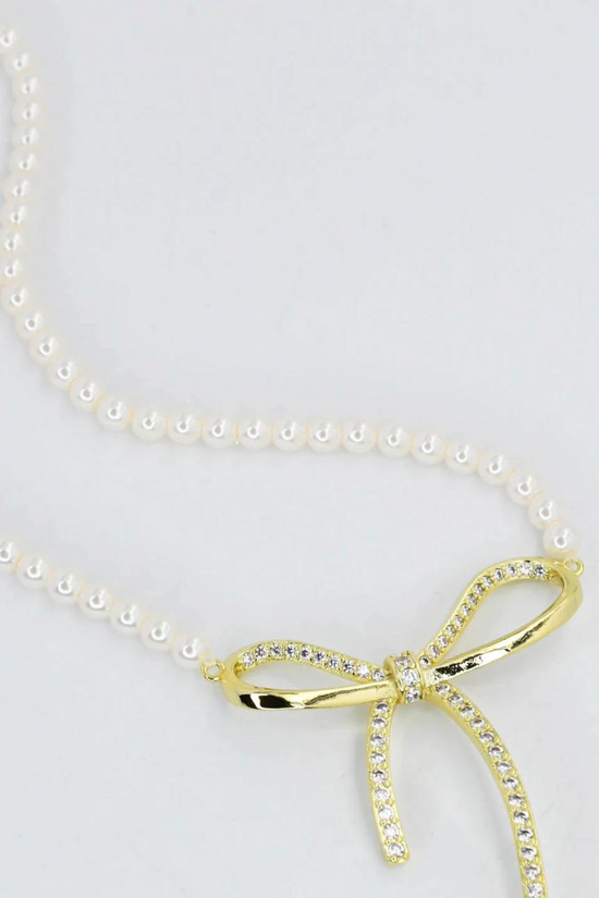 Bow Pearl Gold Plated Necklace