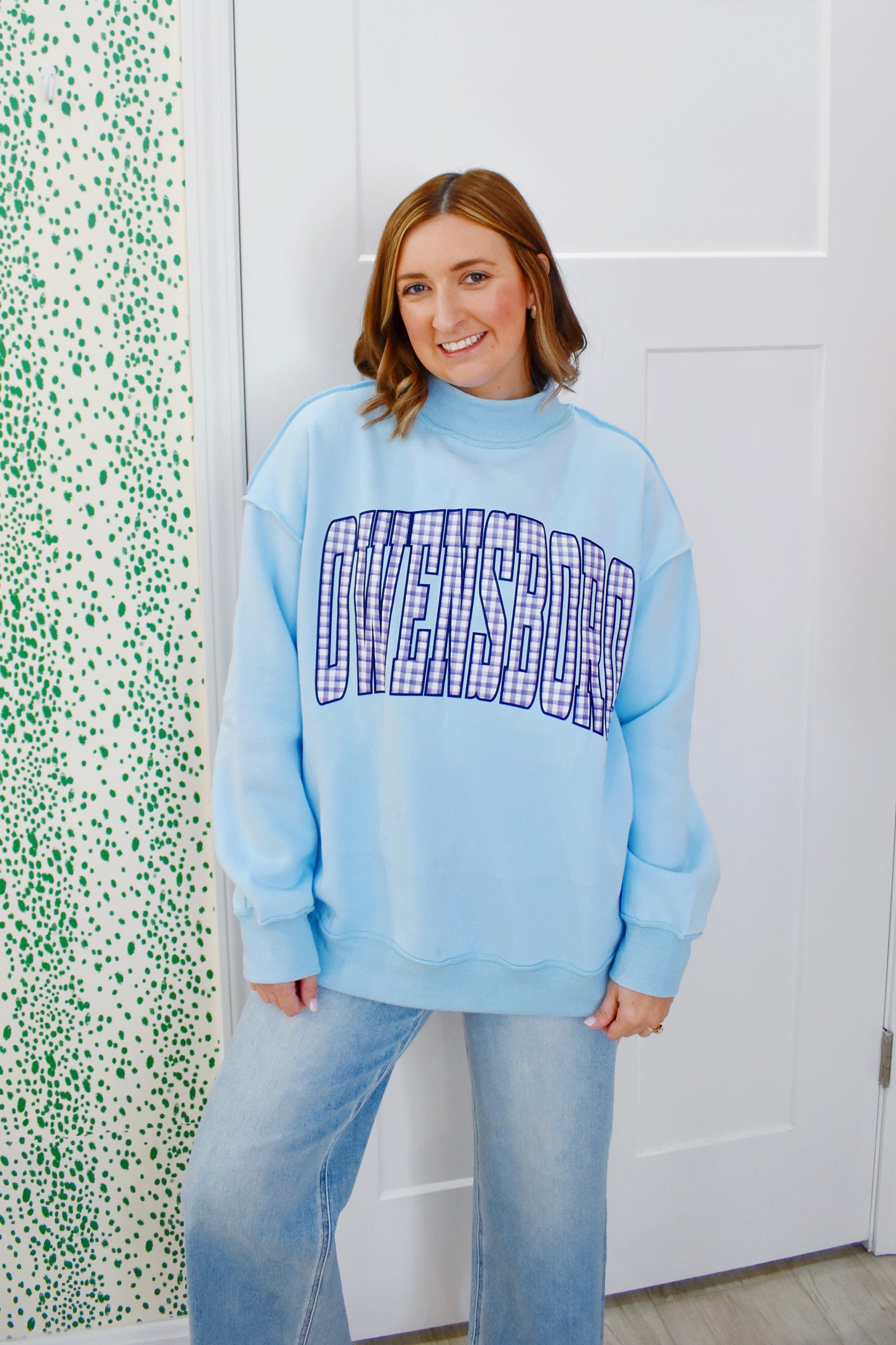 Light Blue Owensboro Gingham Mockneck