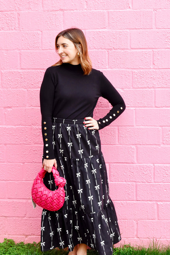 Black Bow Printed Skirt