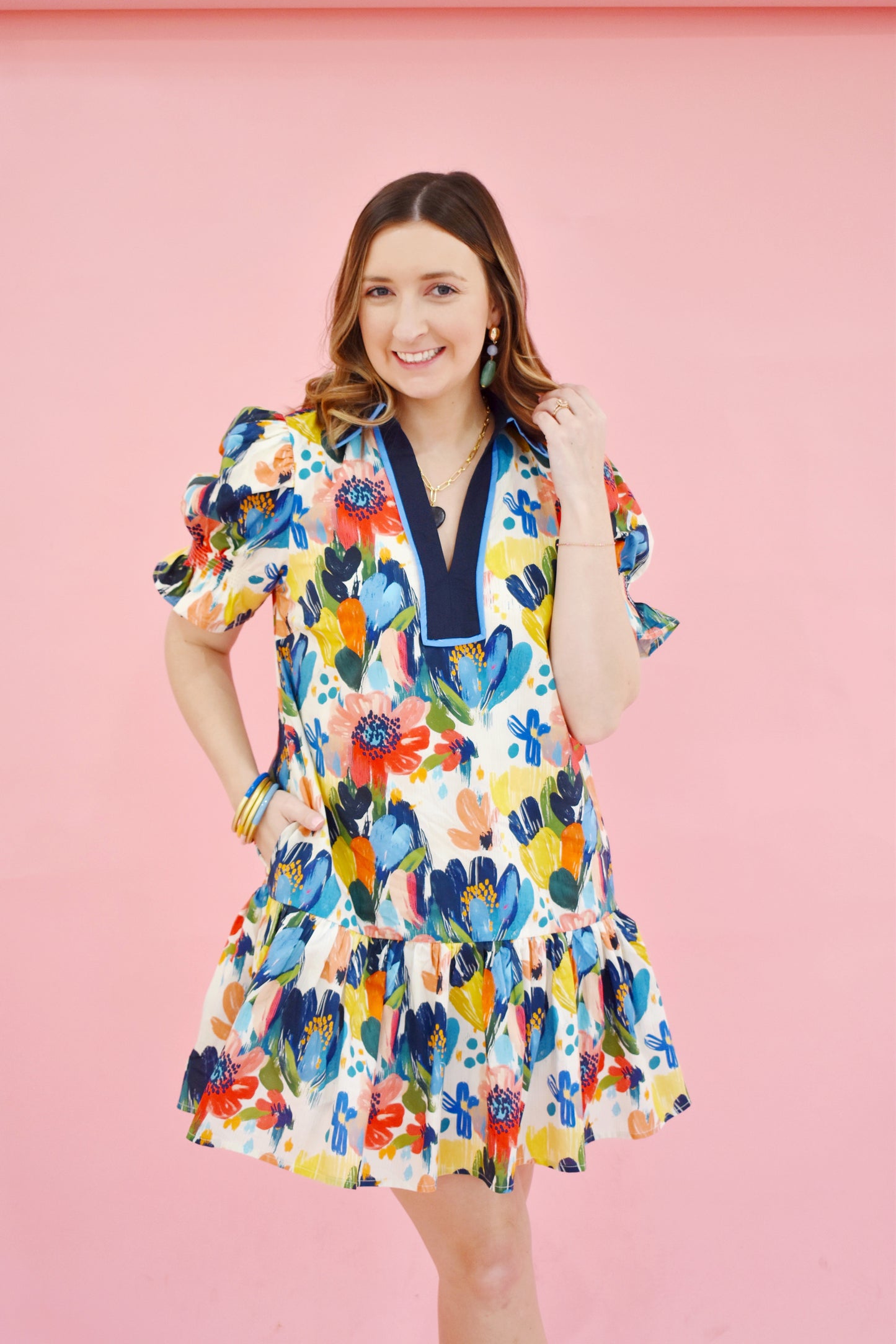 Beautifully Bold Floral Drop Waist Dress