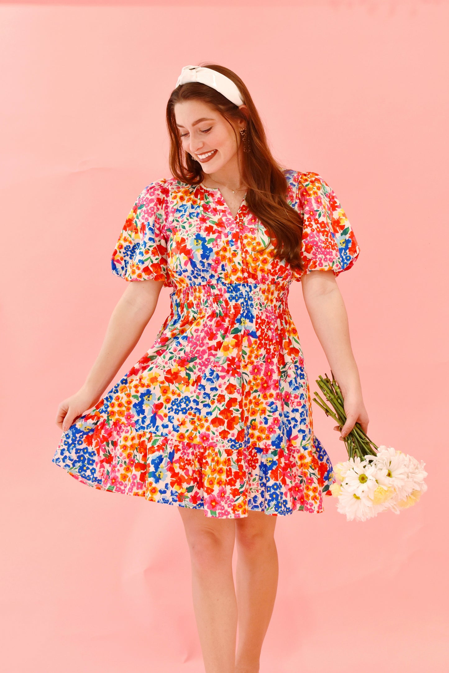 Bold Colorful Ditsy Floral Mini Dress