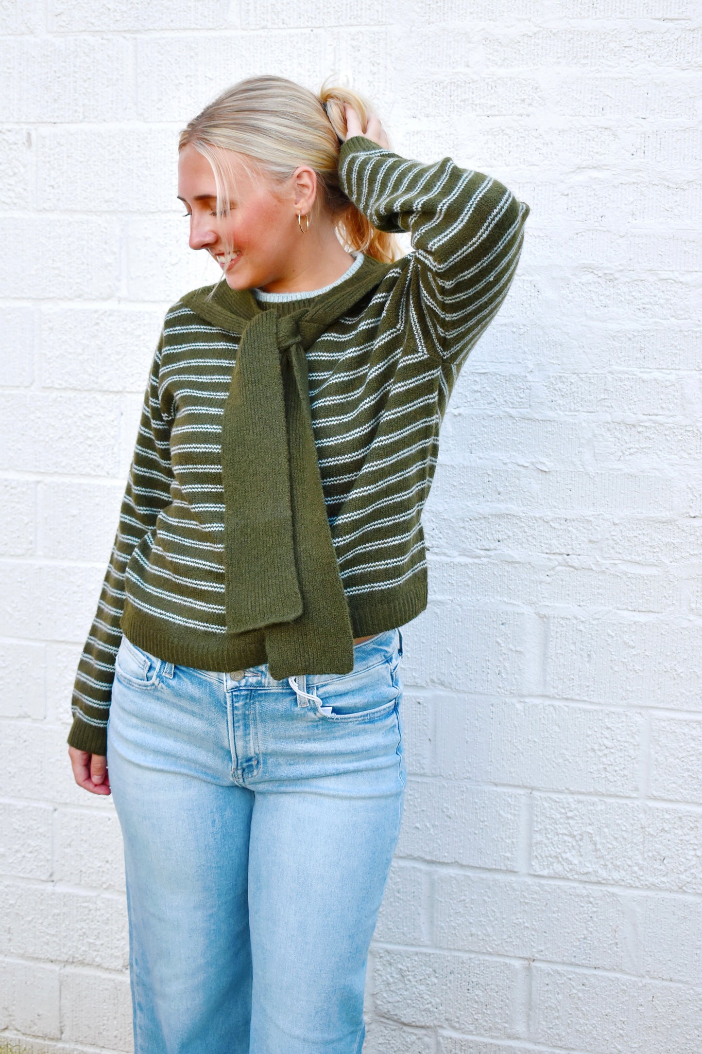 Olive & Blue Striped Layered Look Sweater