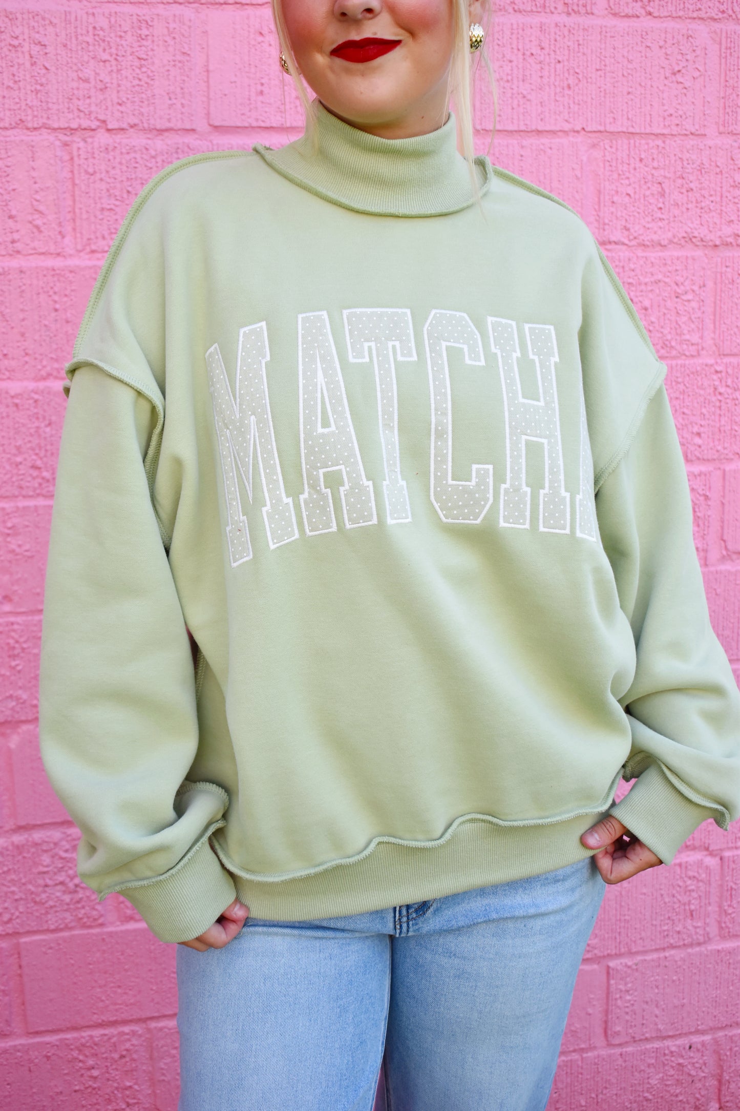 Matcha Polka Dot Mock Neck Sweatshirt