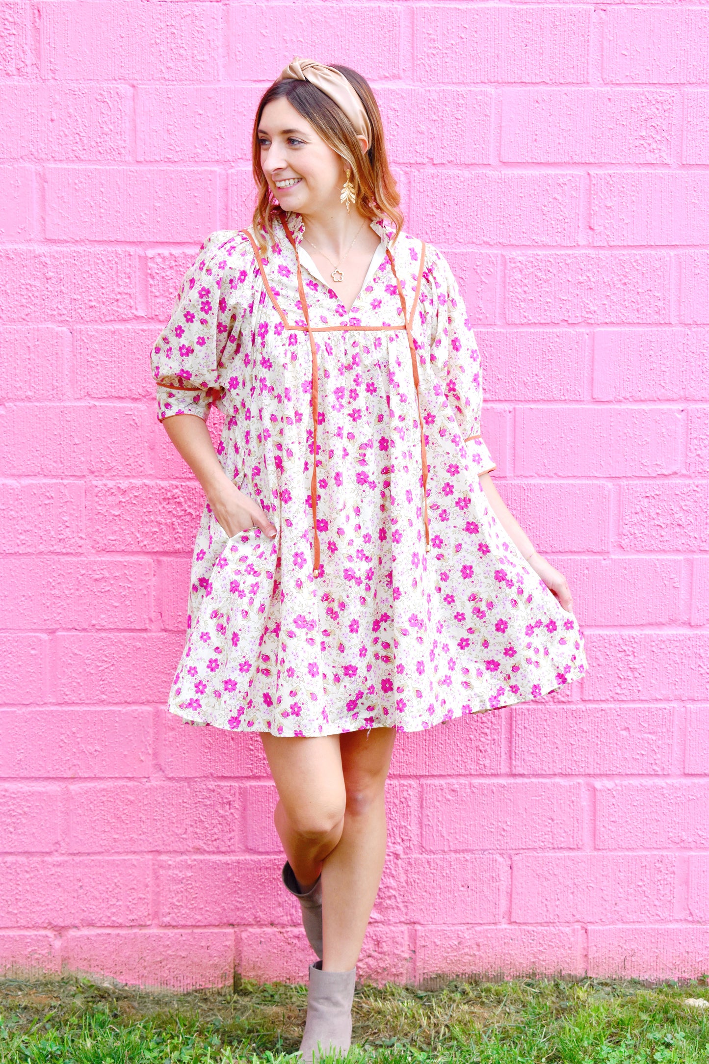 Just a Girl Magenta Floral Dress