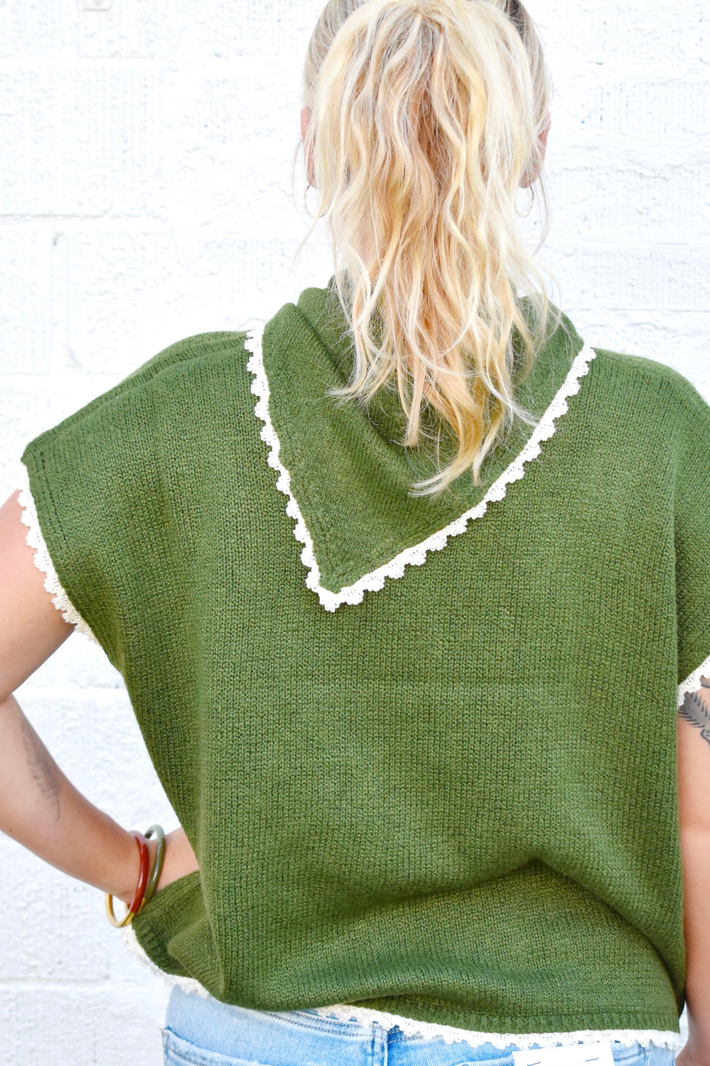 Olive Scarf Neck Short Sleeve Sweater