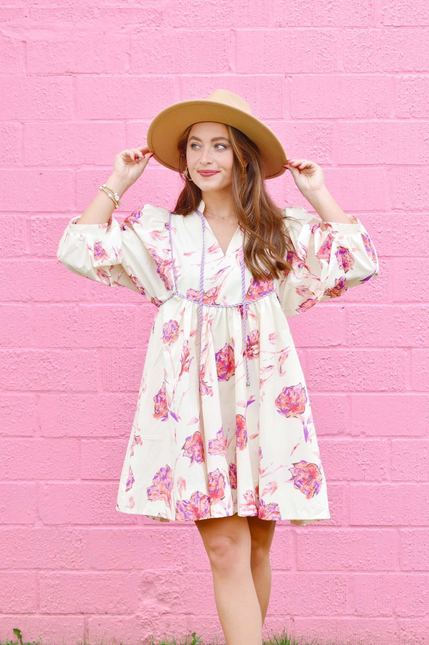 Cream Pink Floral Dress