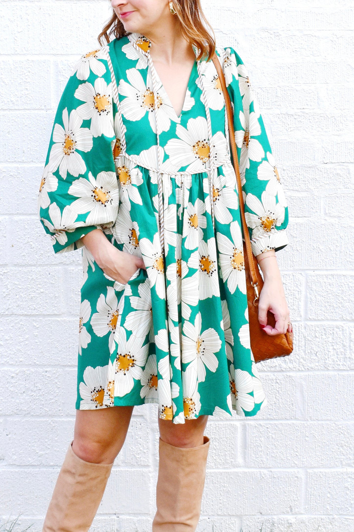 Green Marigold Floral Dress