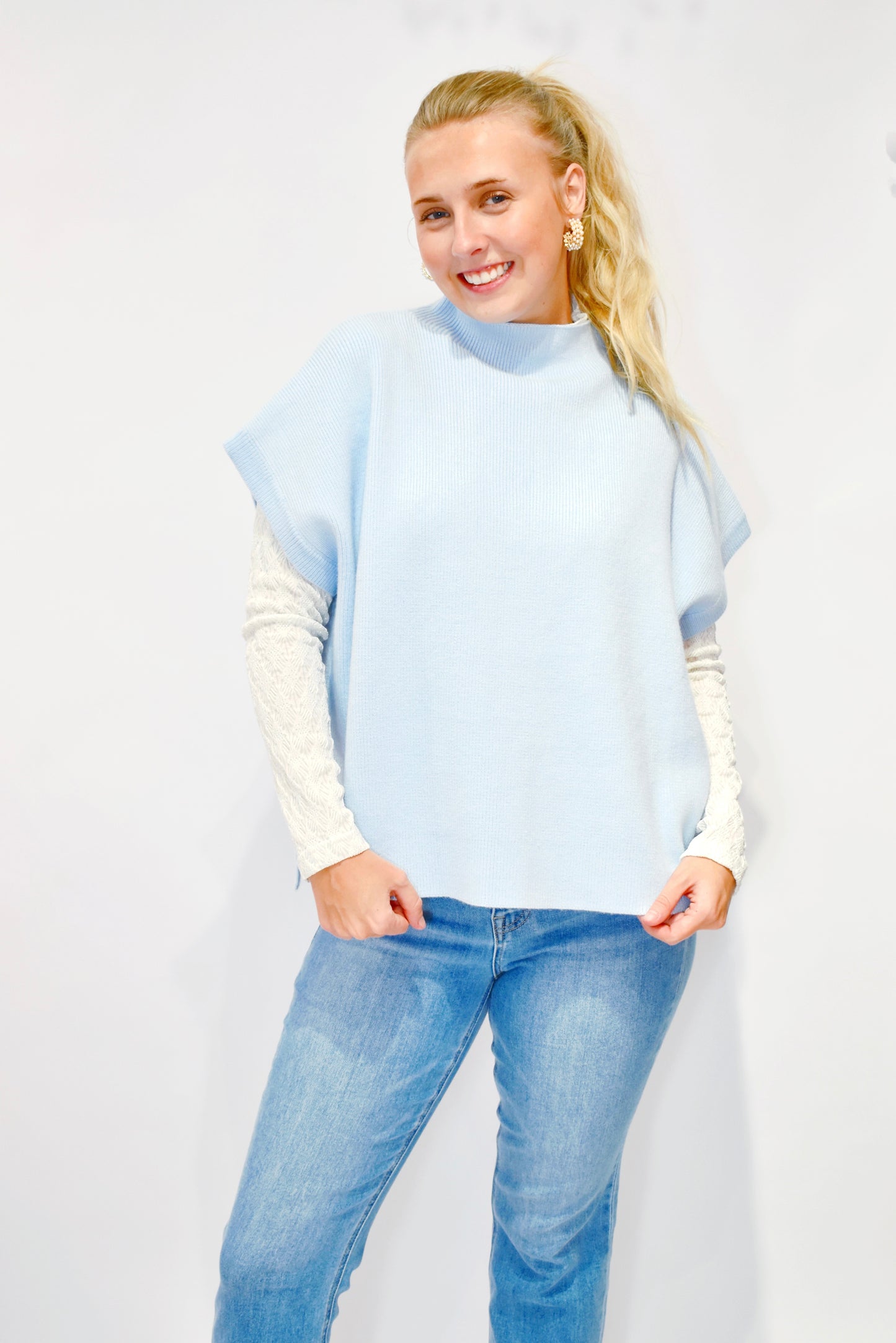 Sky Blue Doorbuster Short Sleeve Sweater
