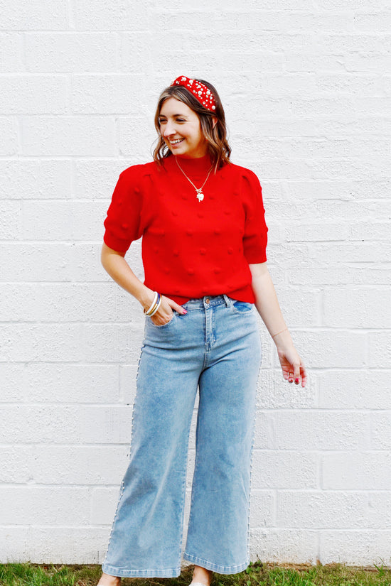 Red Dottie Knit Sweater Top