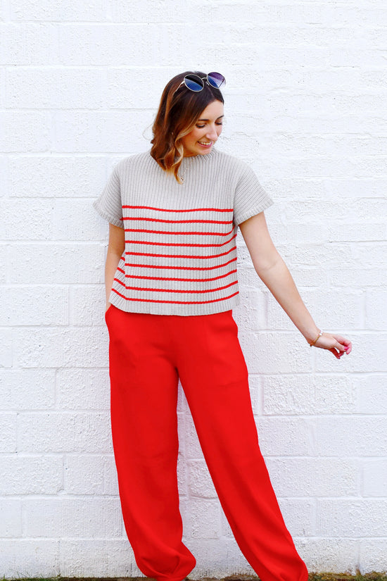 Red Knitted Jogger Pants