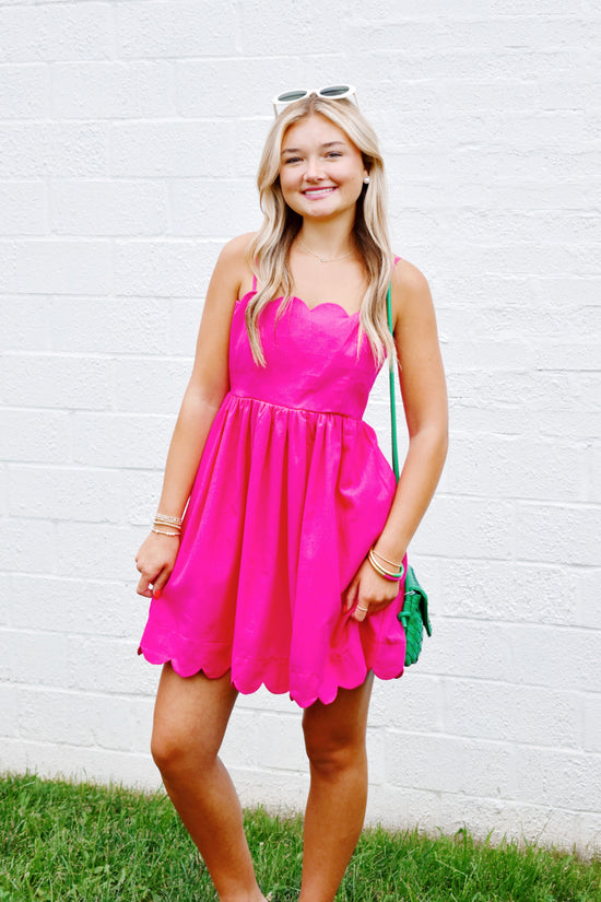 Hot Pink Scallop Bow Back Dress Confetti Boutique Hot Pink Scallop Bow Back Dress Confetti Boutique