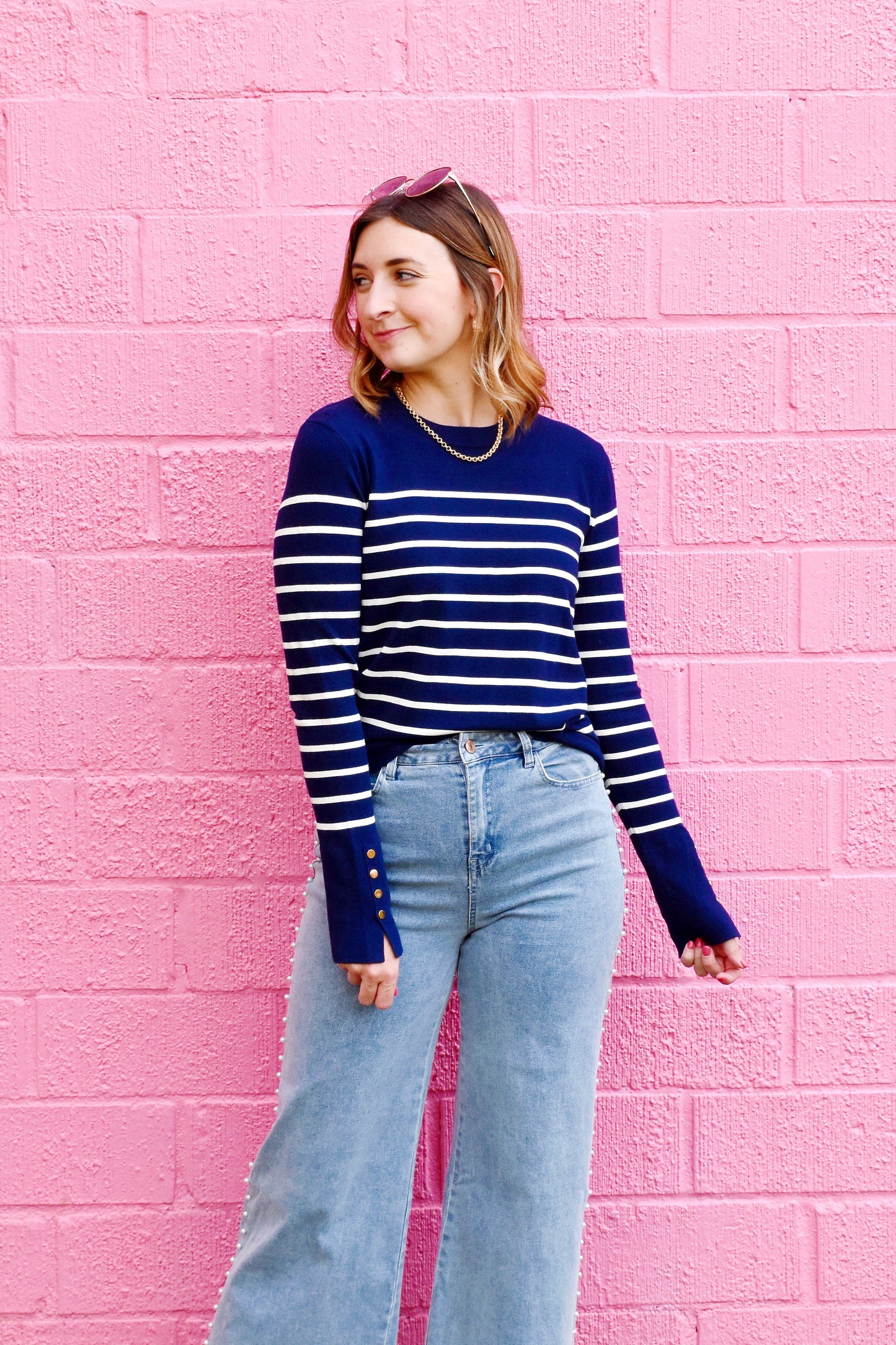 Navy Striped Knitted Top