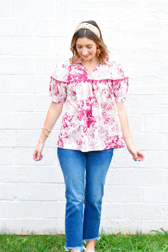 Merlot Floral Collared Blouse