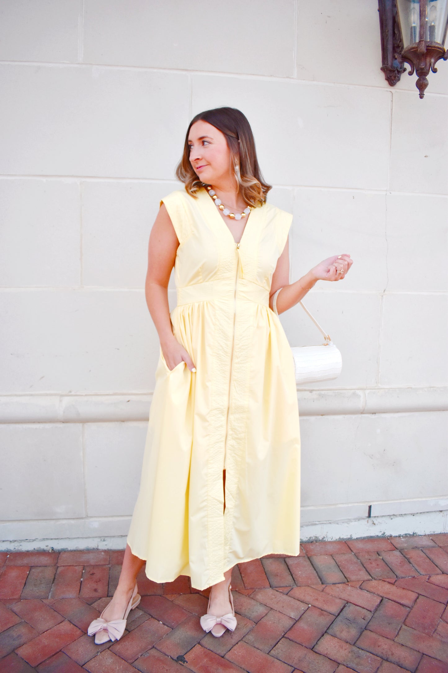Lemon Zip Up Midi Dress