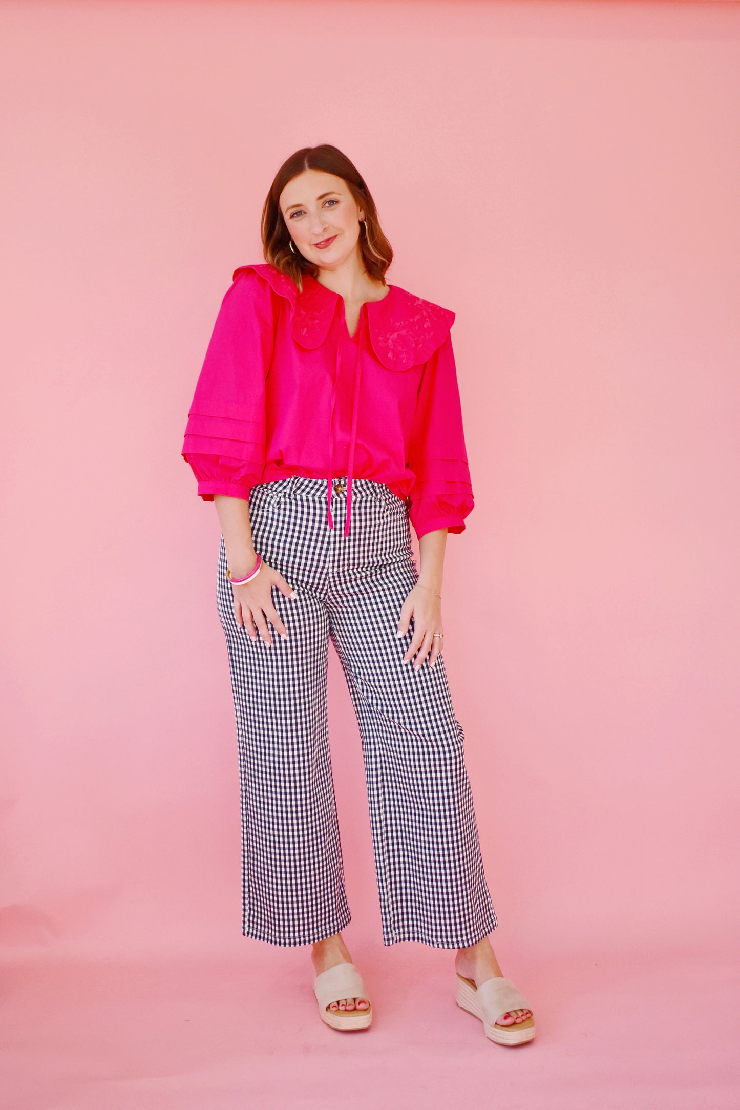 Fuchsia Embroider Collared Blouse