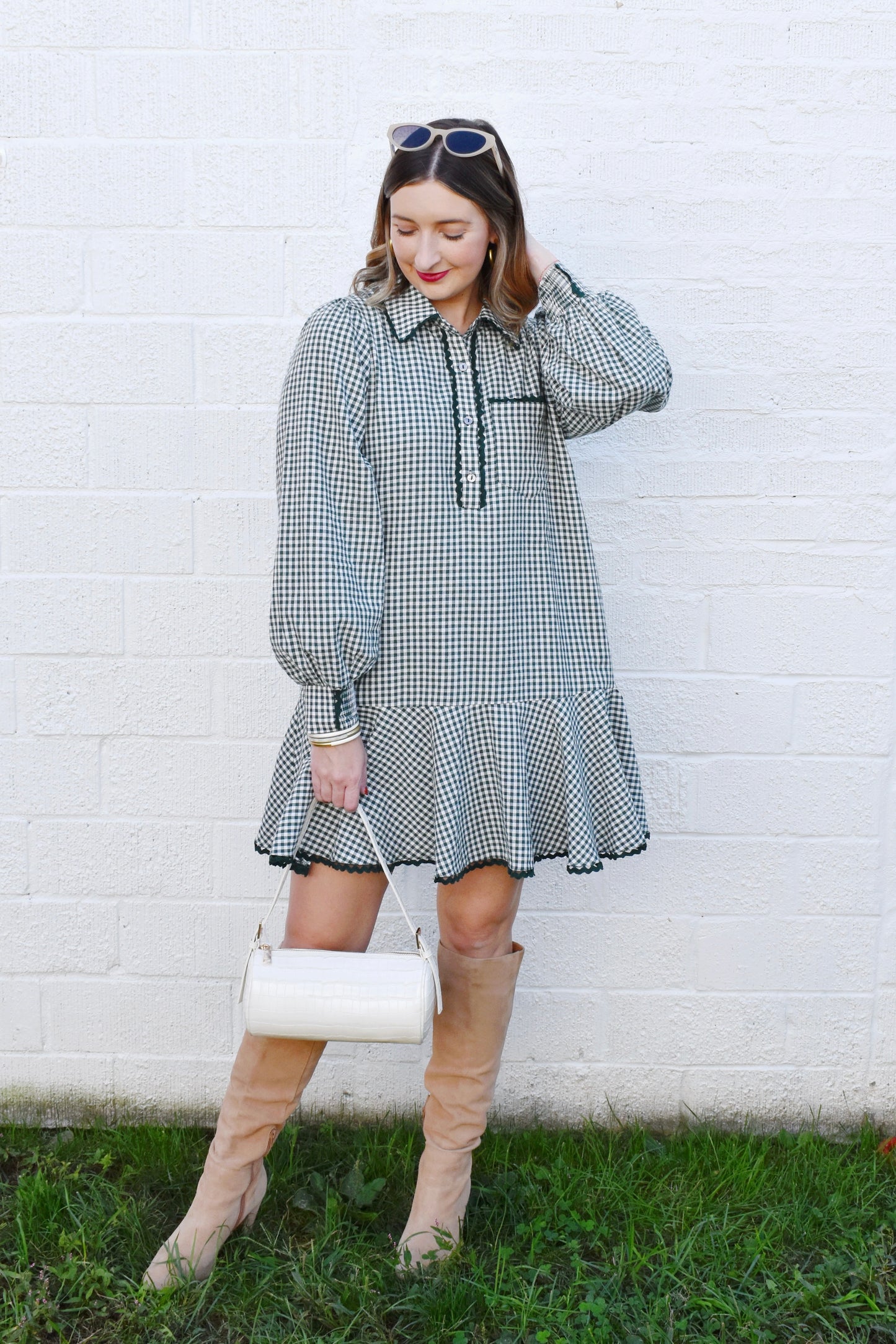 Forest Gingham Drop Waist Mini Dress