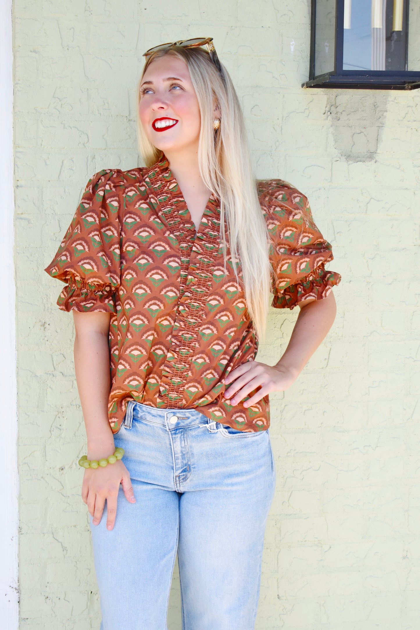 Brown Floral Block Print Blouse