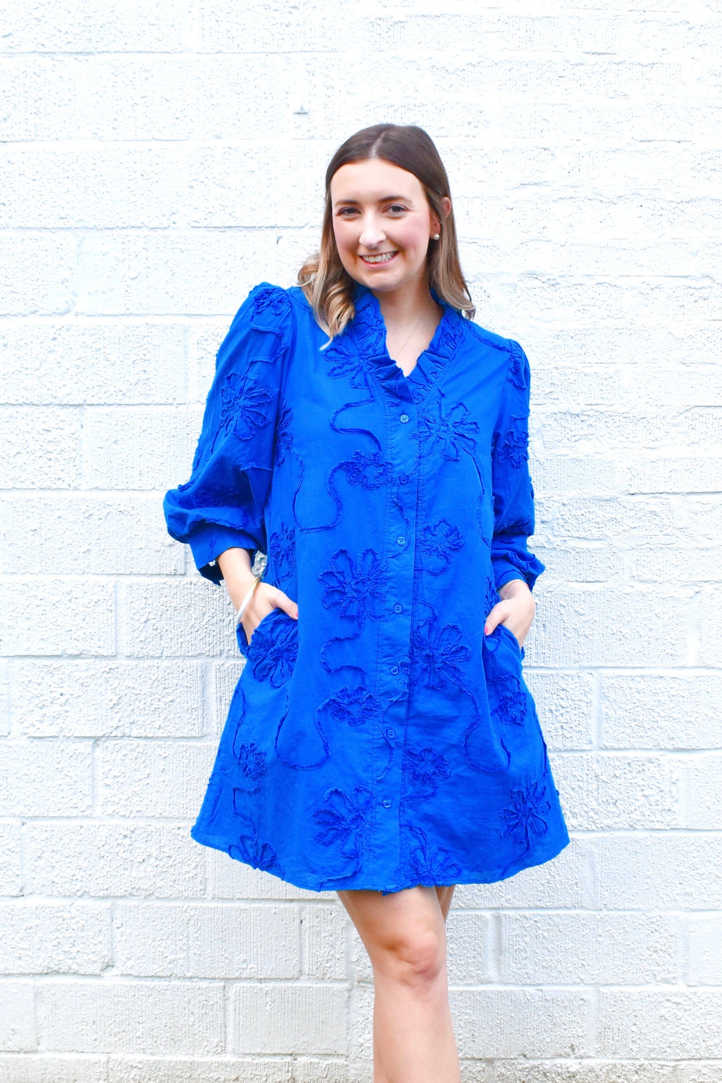 Royal Blue Button Down Floral Dress