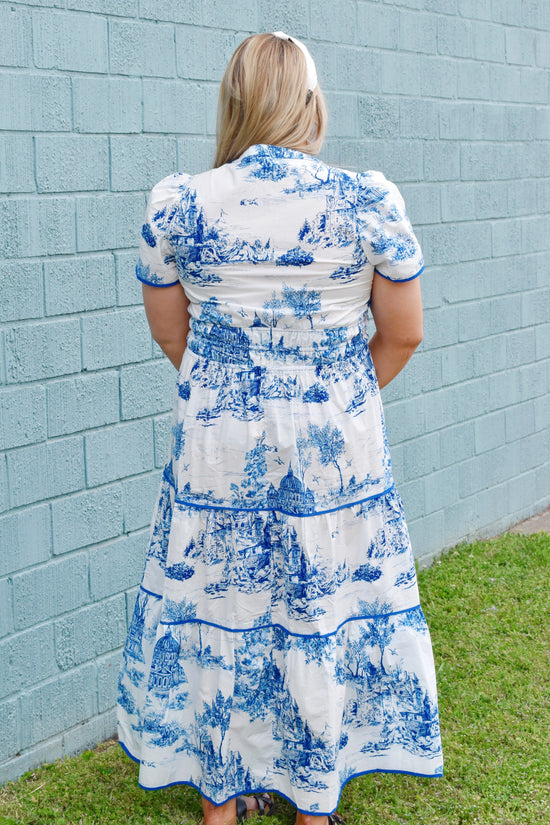 Blue Toile Midi Dress