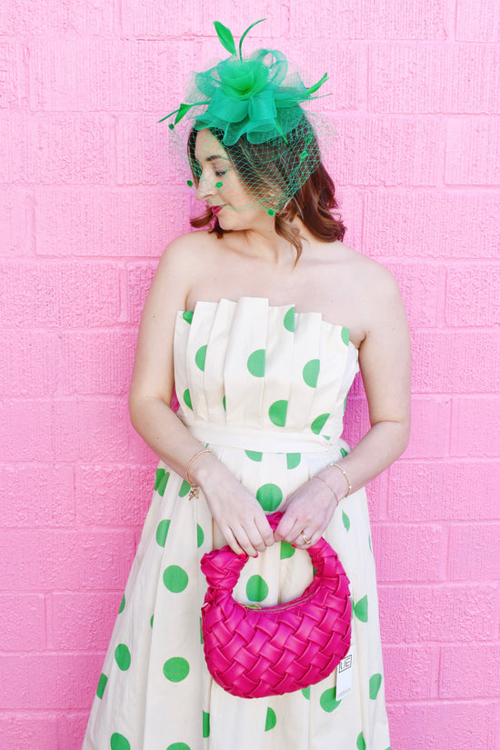 Kelly Green Polka Dot Pleated Bust Midi Dress