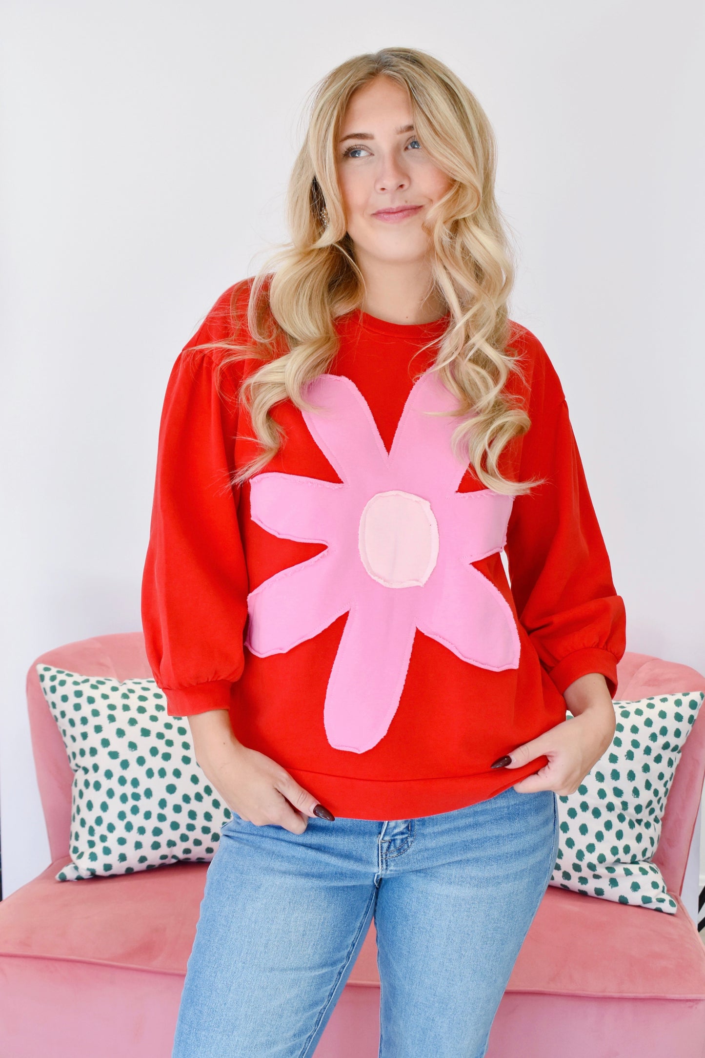Red & Pink Flower Patch Sweatshirt