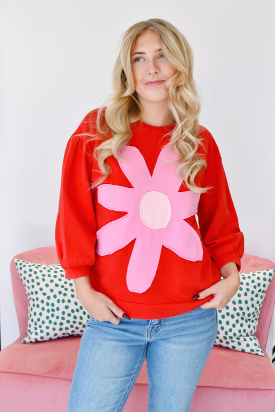 Red & Pink Flower Patch Sweatshirt