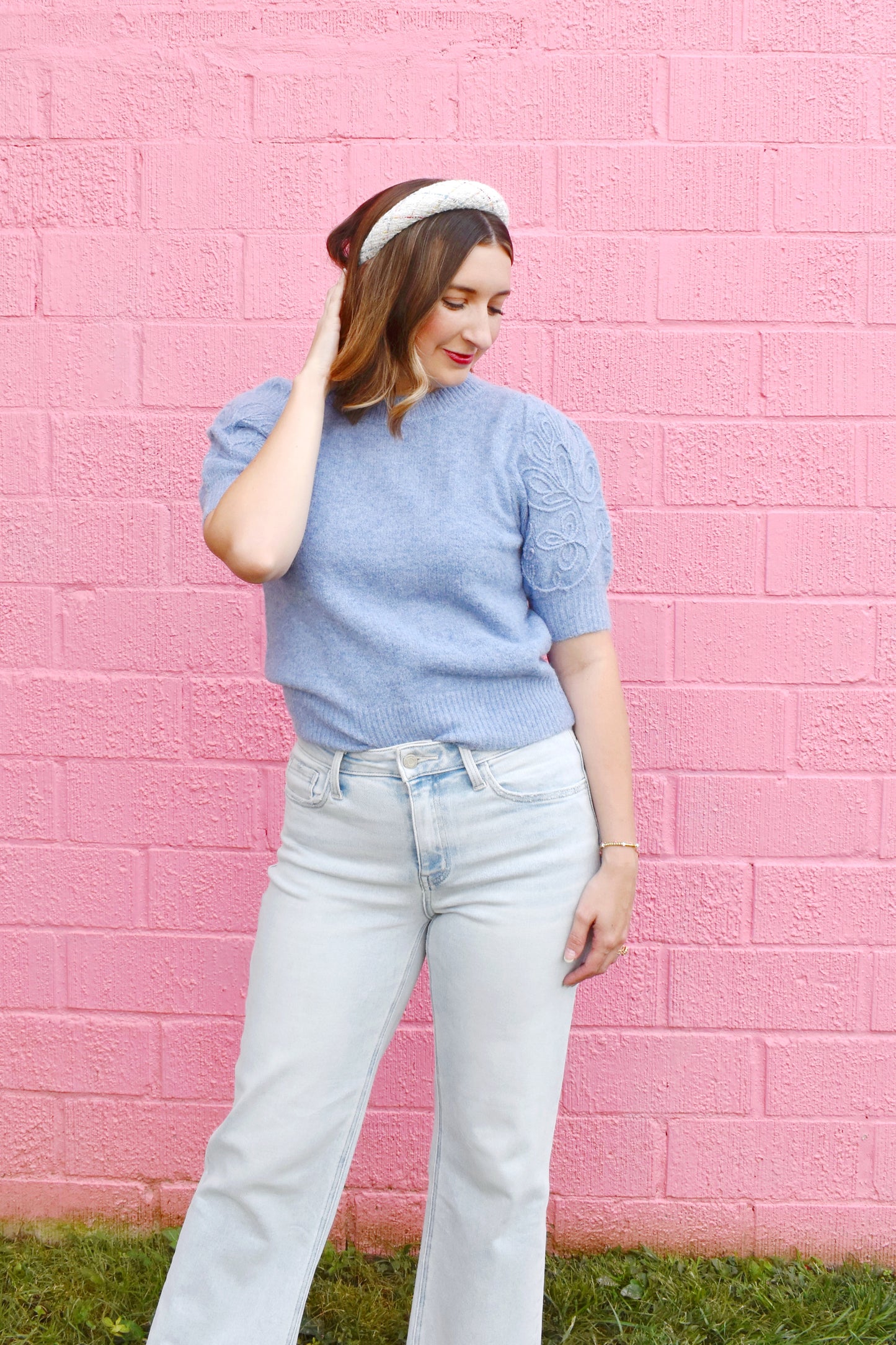Light Blue Short Sleeve Sweater