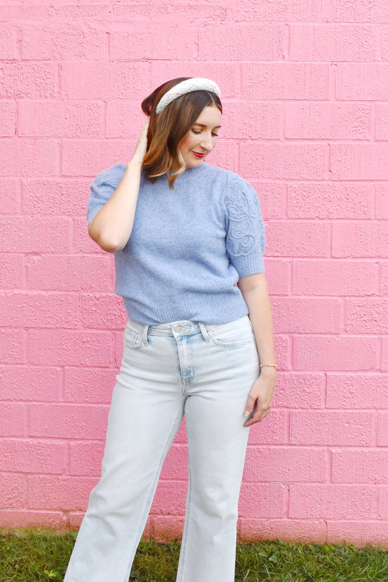 Light Blue Short Sleeve Sweater