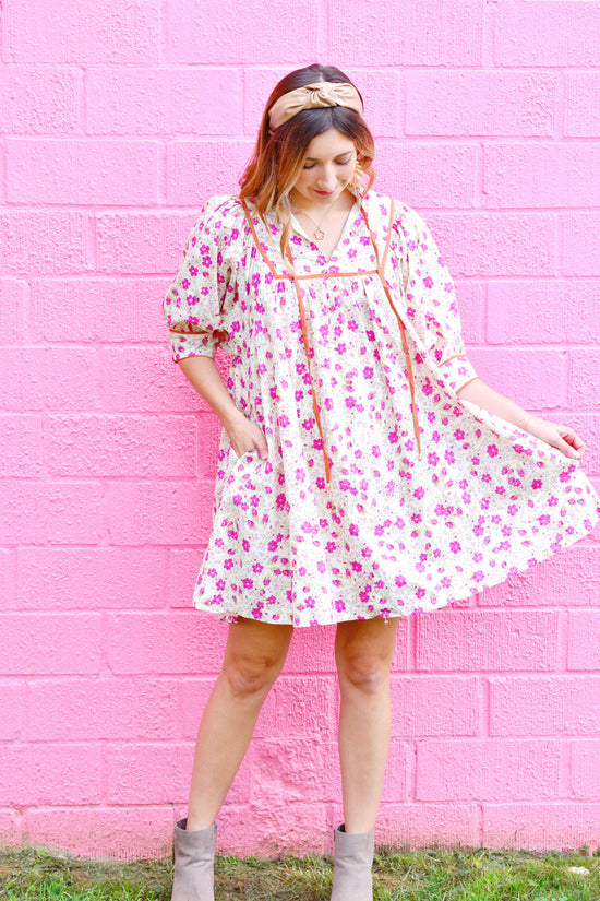 Just a Girl Magenta Floral Dress