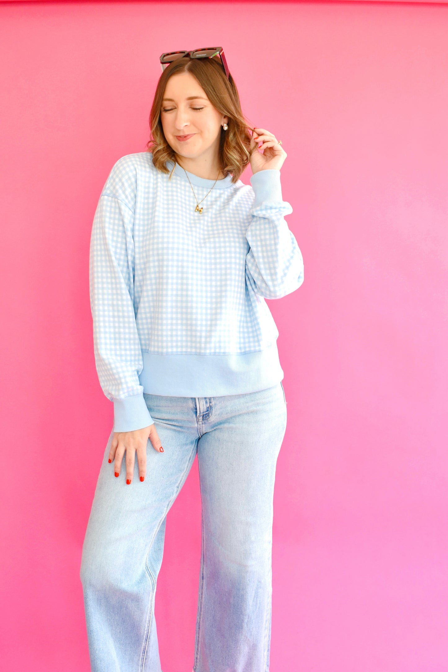 Light Blue Gingham Sweatshirt