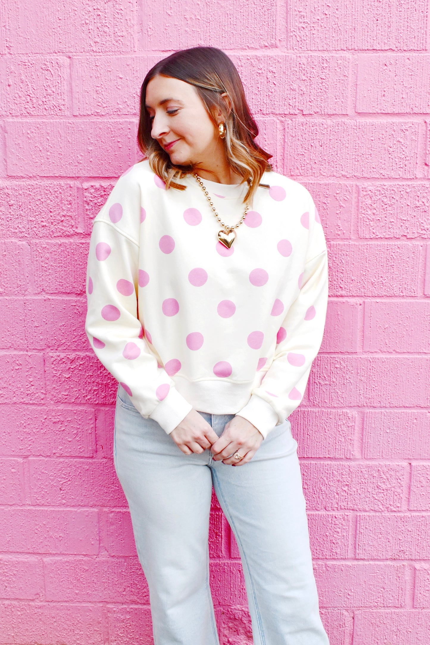 Pink Polka Dot Crewneck Sweatshirt