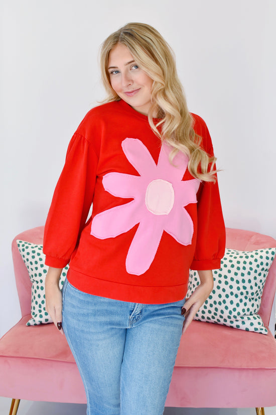 Red & Pink Flower Patch Sweatshirt