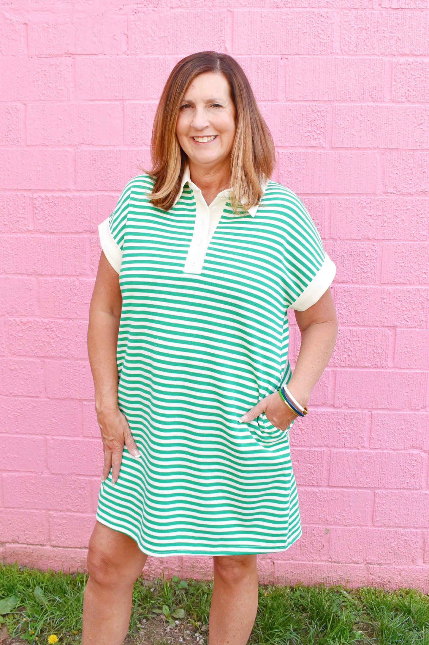 Kelly Green Striped Collar Dress