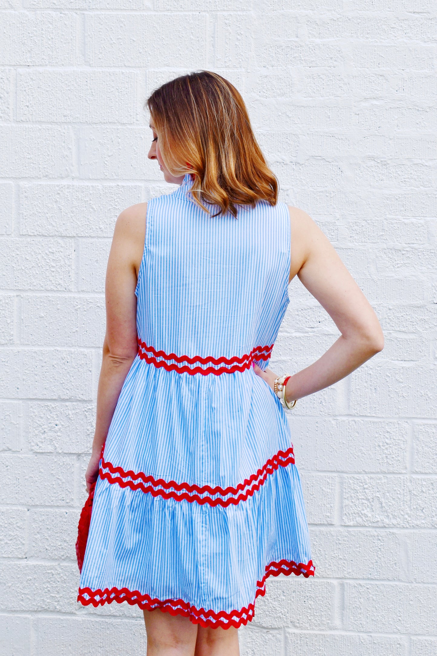 Blue Striped Red Ric Rac Dress – Confetti Boutique
