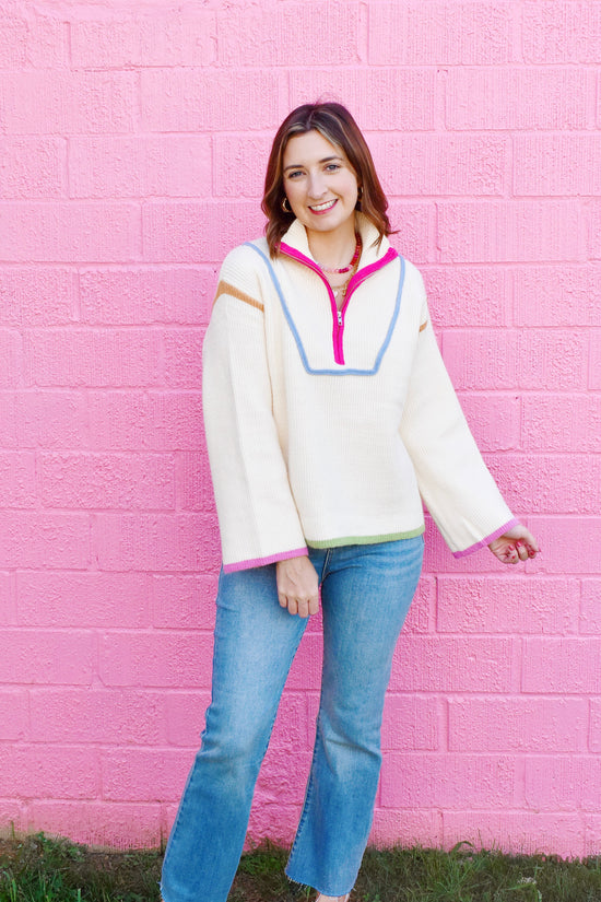 Cue the Confetti Zip Up Pullover Sweater